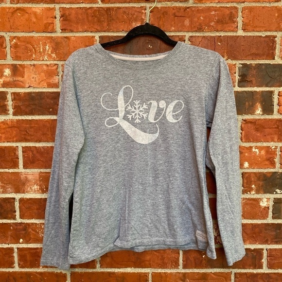 Life Is Good Womens Medium Gray Long Sleeve Vneck Love Snow Flake Graphic Tshirt - Picture 8 of 8